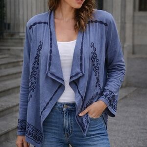 Young Threads 100% CStylish Blue Women's Cardigan with Embroidered Details